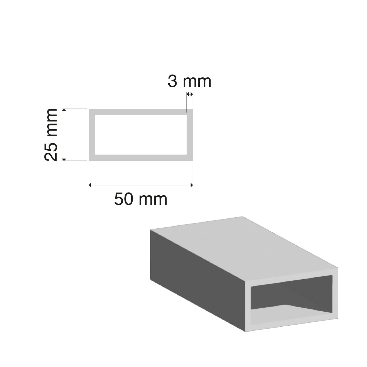 25x50mm Aluminium RHS Tube
