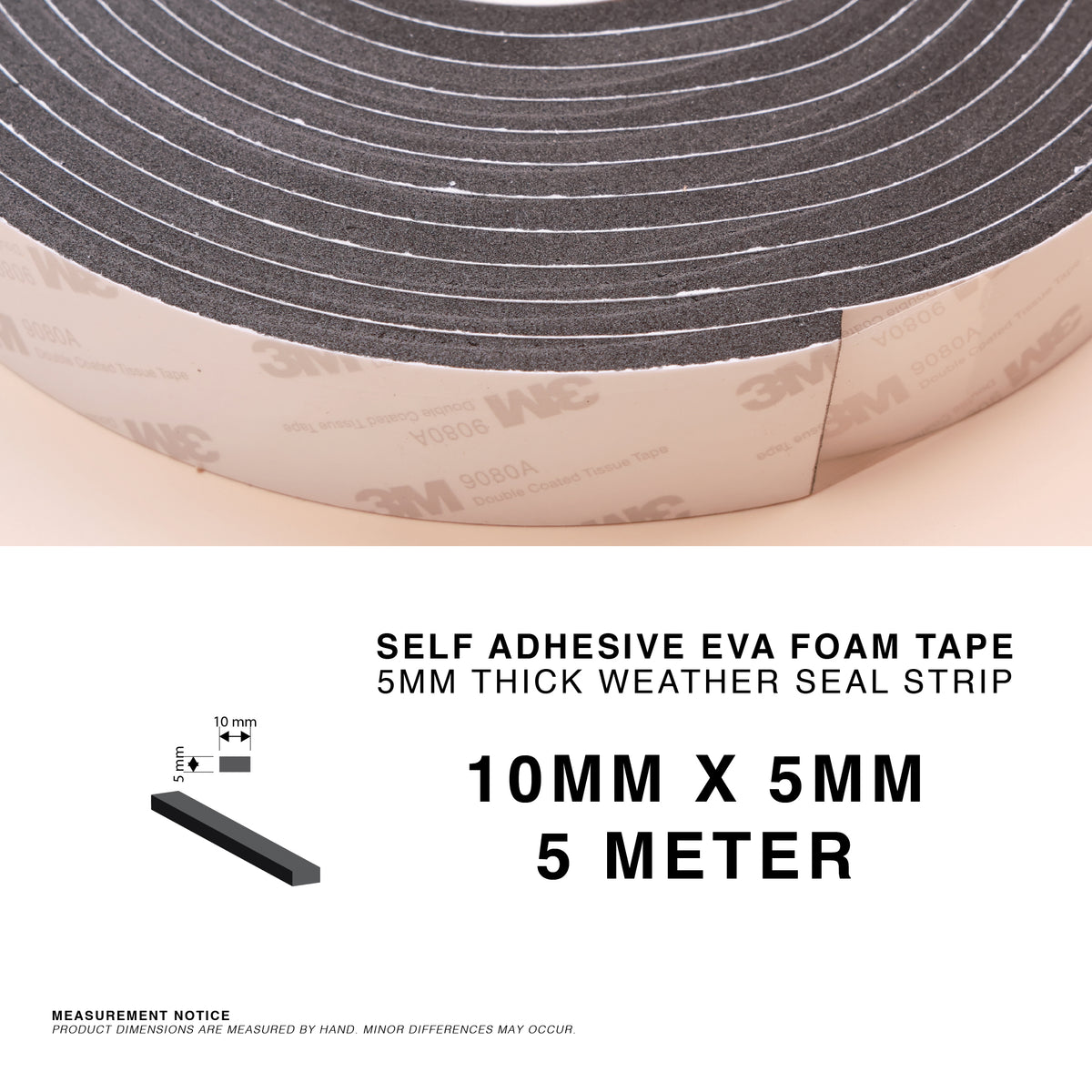 Self Adhesive EVA Foam Sealing Tape – Black | 3mm & 5mm | 5m Roll