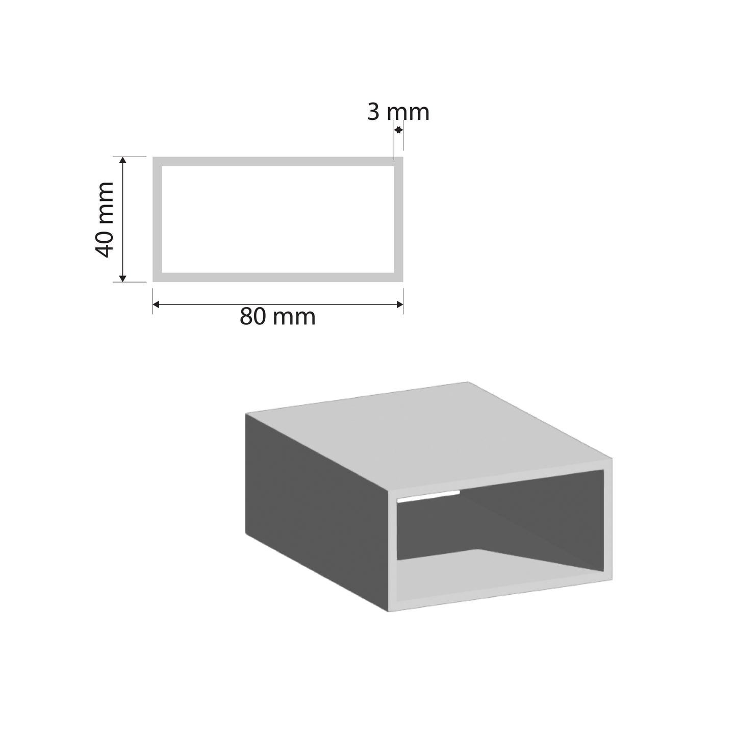 Aluminium RHS Tube | 40x80x3mm | 6060 T5 Alloy | Custom Length
