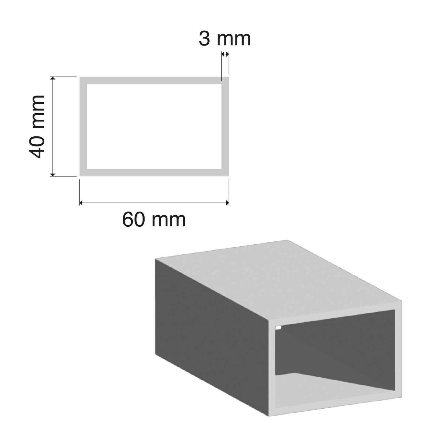 40x60mm Aluminium RHS Tube