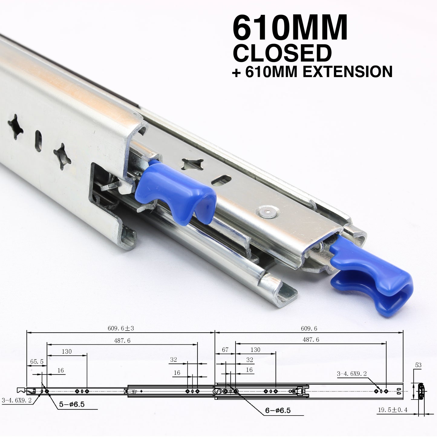125kg Locking Drawer Slides | 1 Pair | Medium Duty | Full Extension Runners