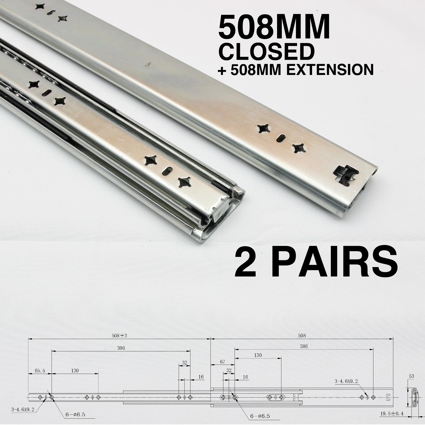 125kg Non-Locking Drawer Slides | 2 Pairs | Medium Duty | Full Extension