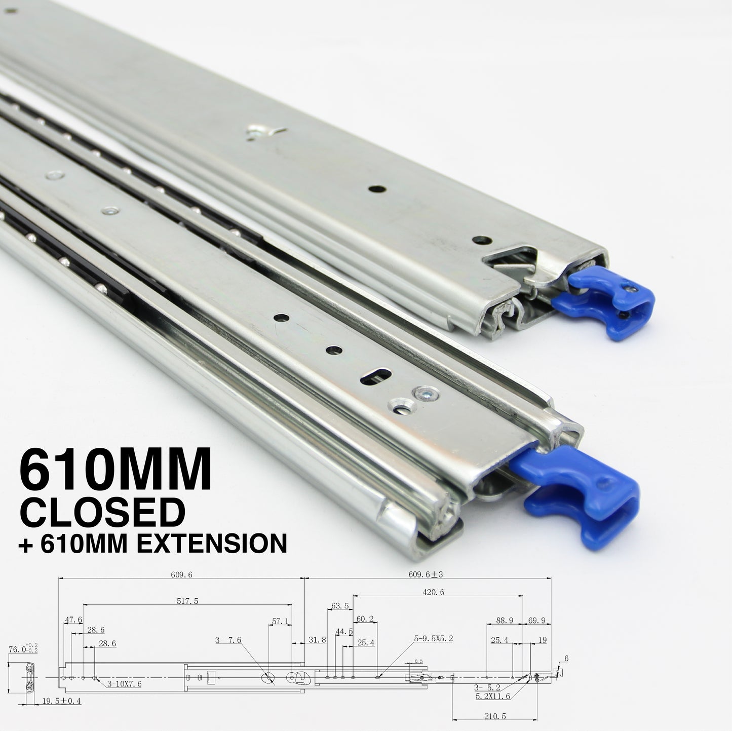 227kg Locking Drawer Slides | One Pair | Heavy Duty | Full Extension Runners