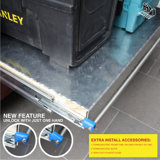 227kg Locking Drawer Slides | One Pair | Heavy Duty | Full Extension Runners