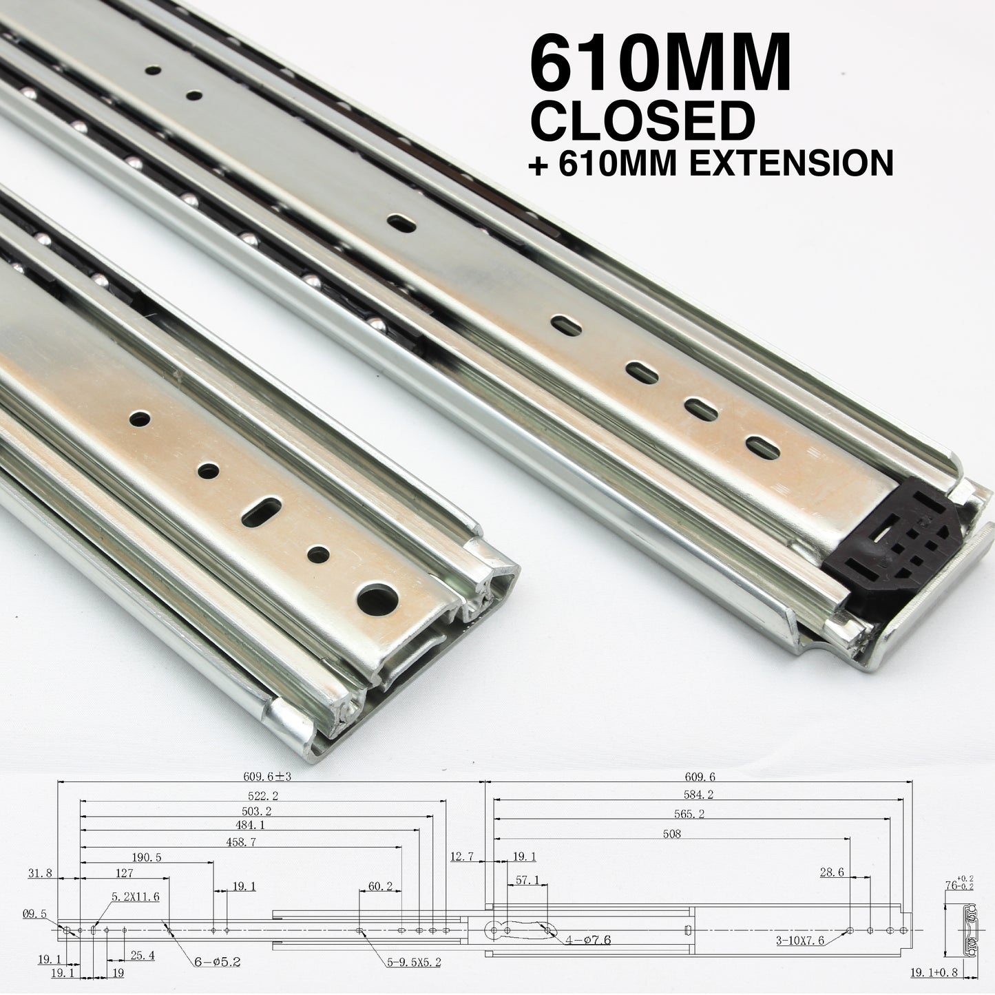 227kg Non-Locking Drawer Slides | One Pair | Heavy Duty | Full Extension Runners