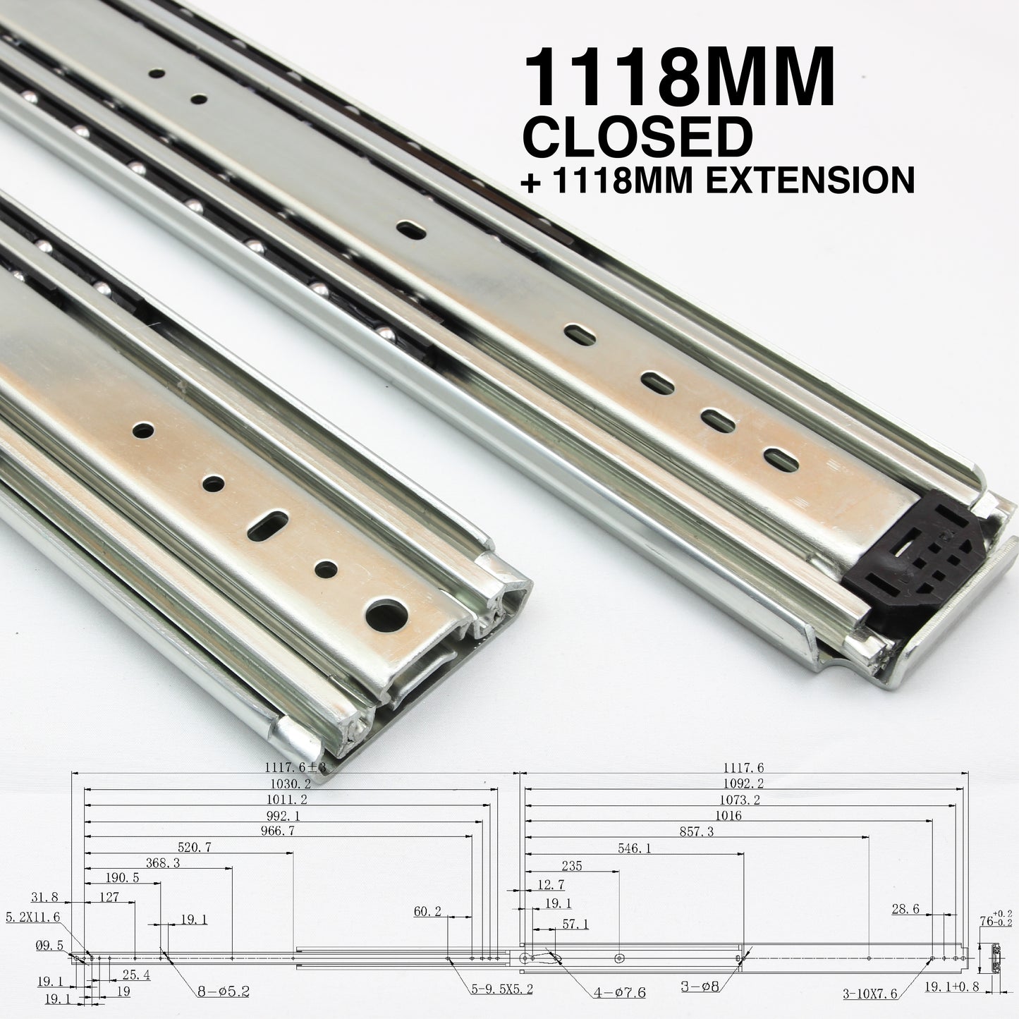 227kg Non-Locking Drawer Slides | One Pair | Heavy Duty | Full Extension Runners