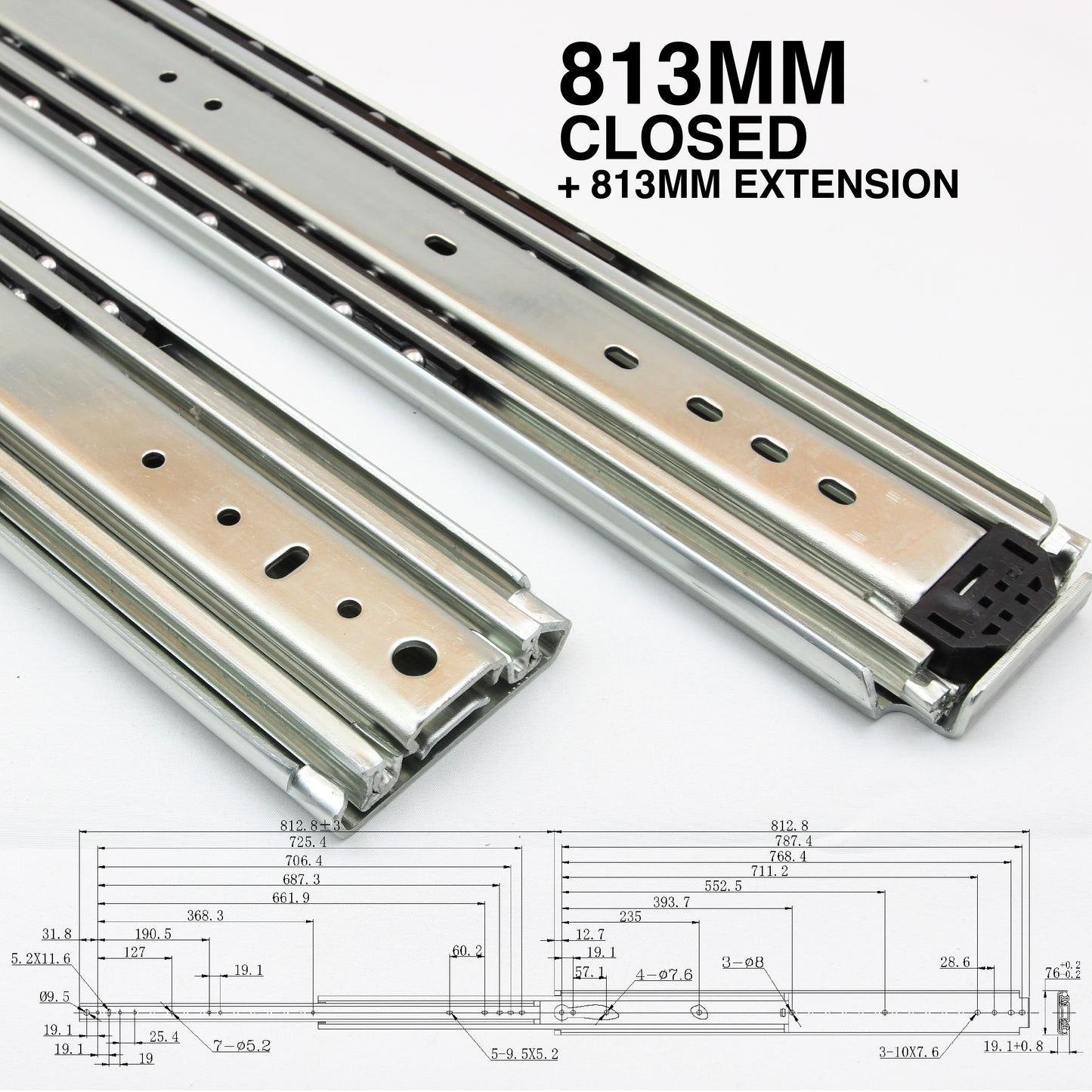 227kg Non-Locking Drawer Slides | One Pair | Heavy Duty | Full Extension Runners