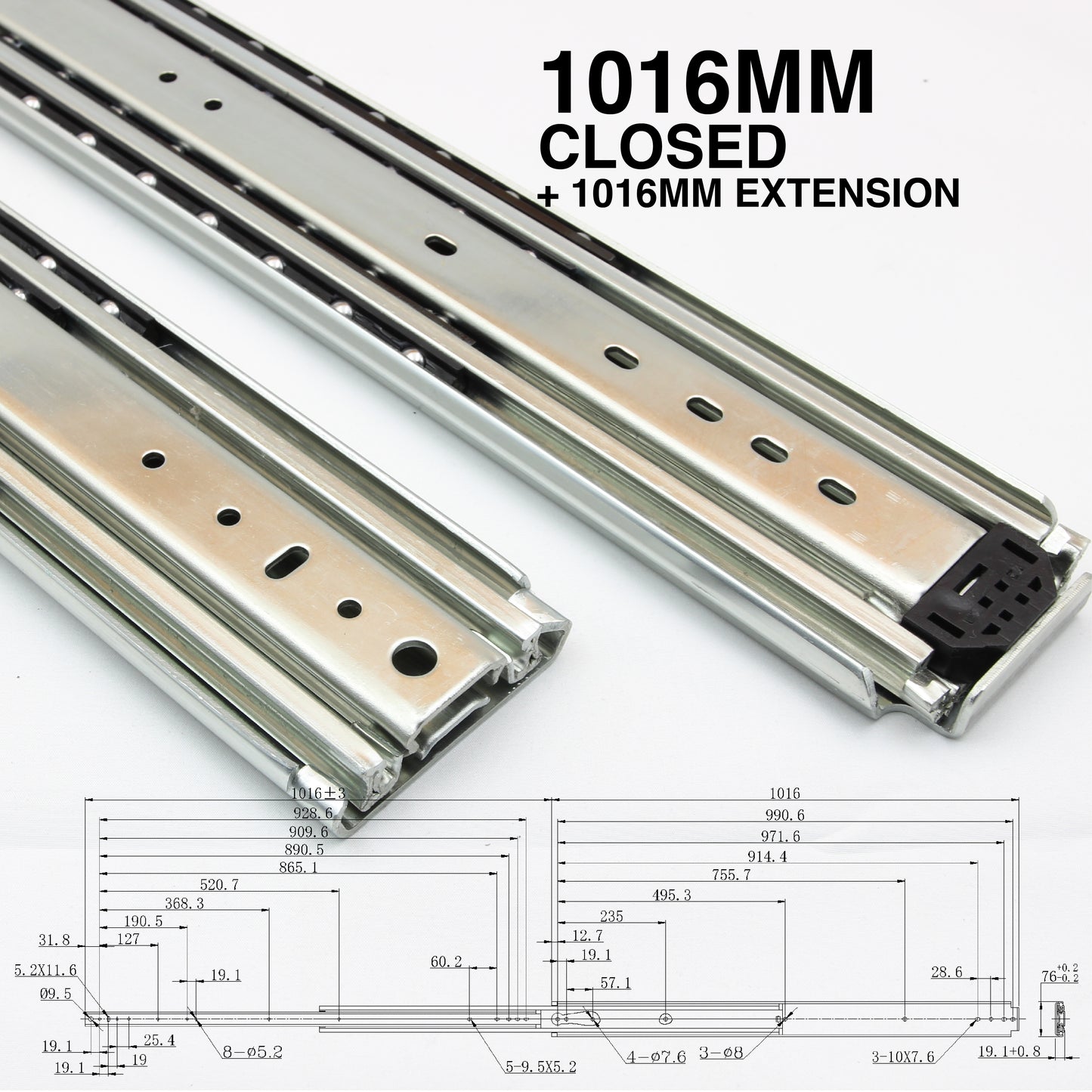 227kg Non-Locking Drawer Slides | One Pair | Heavy Duty | Full Extension Runners