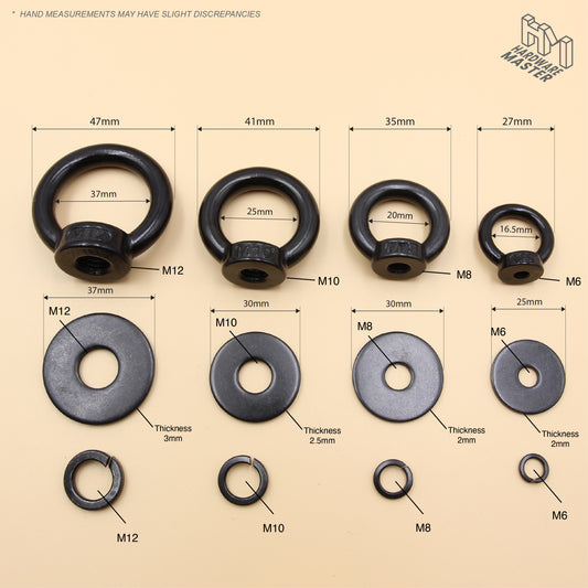 Black Stainless Steel Eye Nuts Heavy Duty – Rigging Tie Down Set (M6, M8, M10, M12)