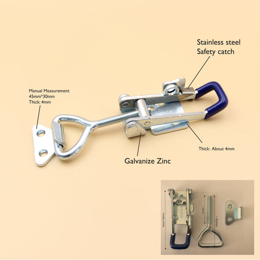 160mm Over Centre Toggle Latch | Zinc Plated | Safety Catch | Blue