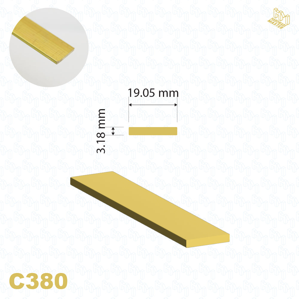 Brass Flat Bar | 19.05mm x 3.18mm | C380 | Custom Lengths Available