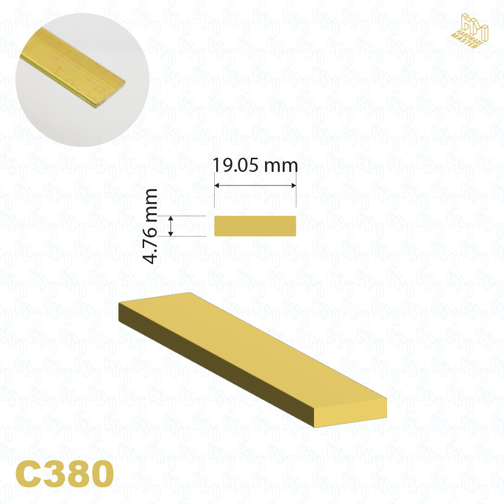 Brass Flat Bar | 19.05mm x 4.76mm | C380 | Custom Lengths Available