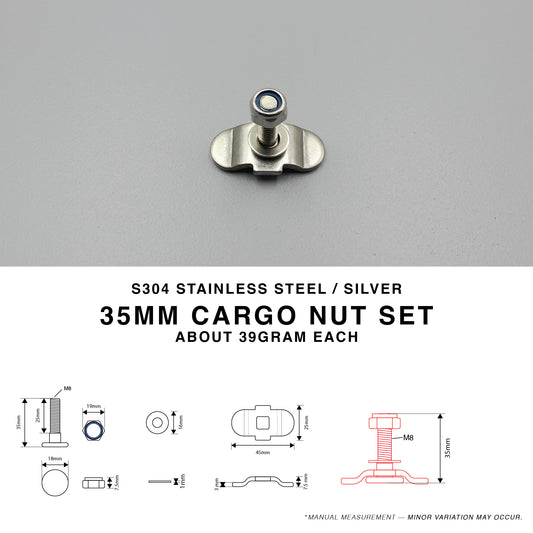 S304 Silver Cargo L Track M8 x 35mm Bolt Nut Set