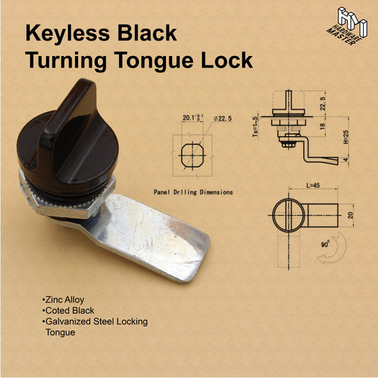 Cam Lock | Keyless for Toolboxes Mailbox | Black Zinc Plated Alloy