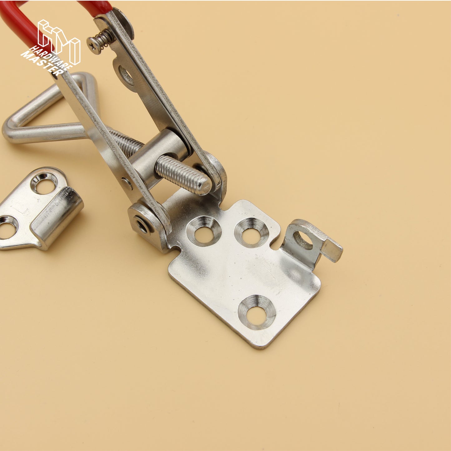 Medium Over Centre Toggle Latch With Safety Catch | S304 Stainless Steel | Red | Lockable Fastener