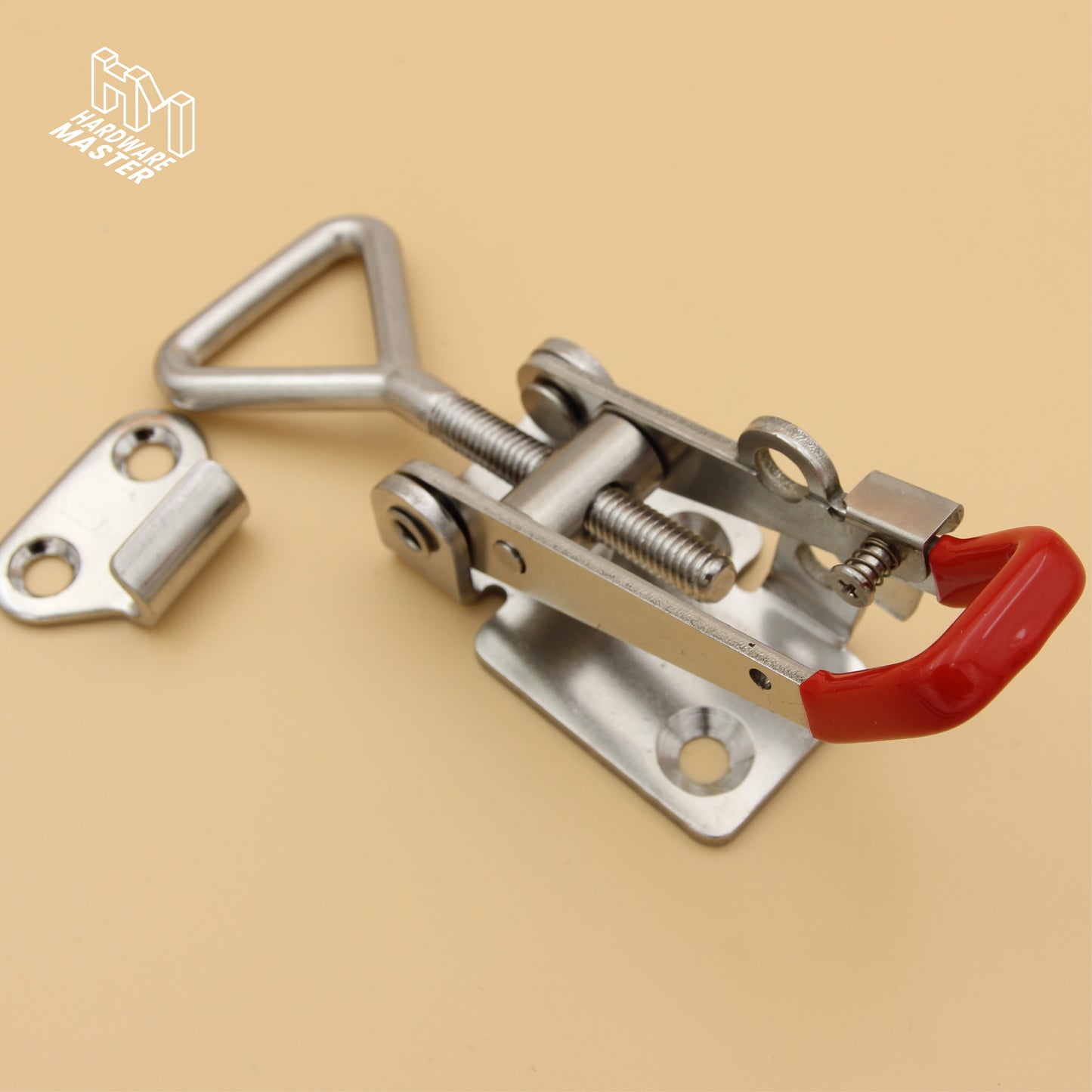 Medium Over Centre Toggle Latch With Safety Catch | S304 Stainless Steel | Red | Lockable Fastener