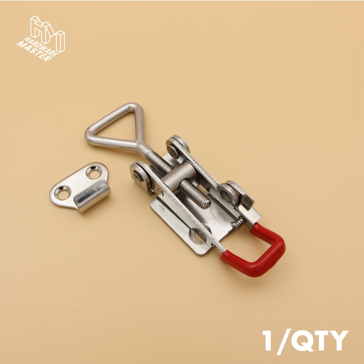 Medium Over Centre Toggle Latch With Safety Catch | S304 Stainless Steel | Red | Lockable Fastener