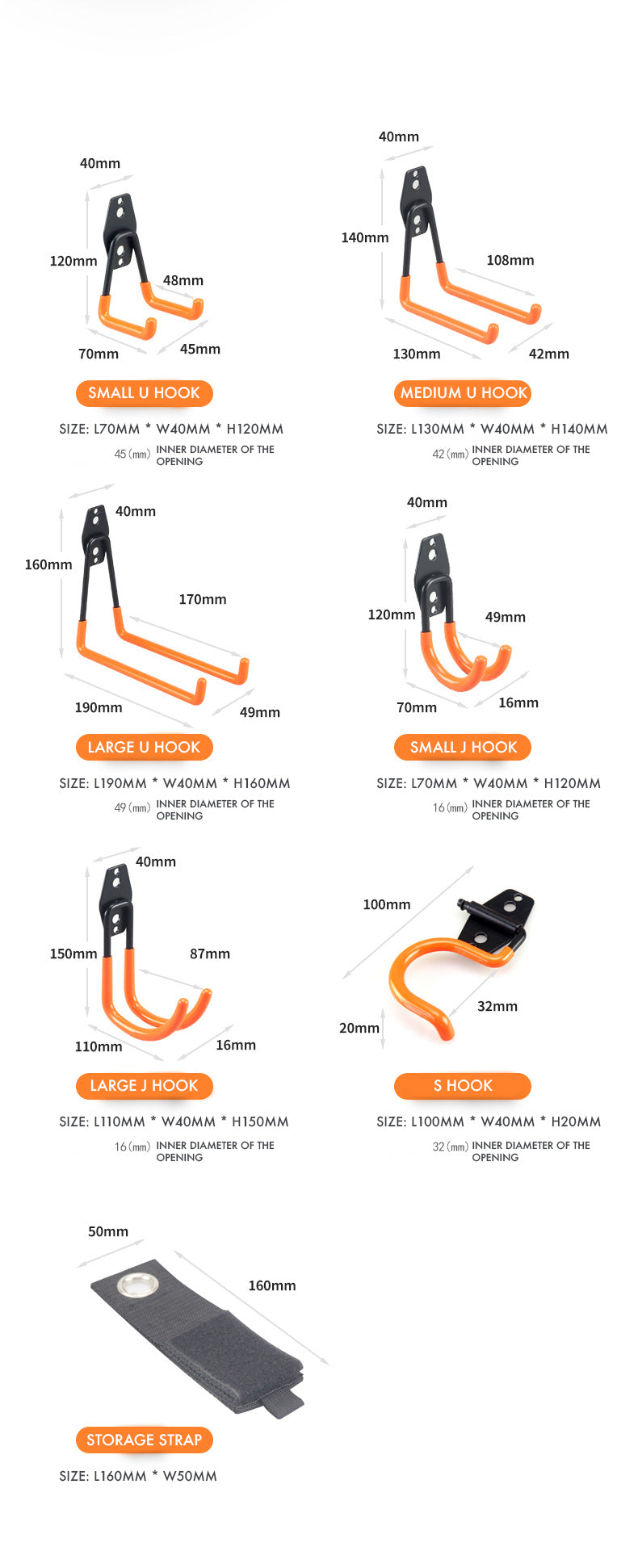 16-Set Storage Hooks | Heavy Duty | Wall Mount Organiser