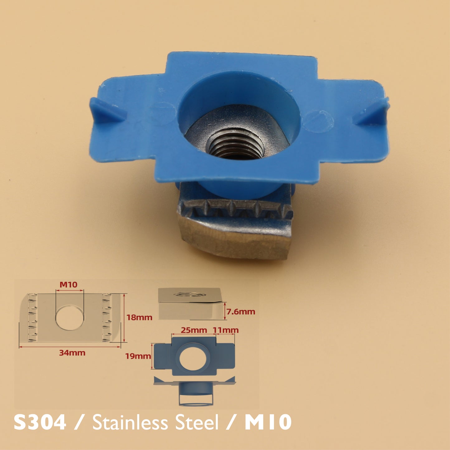 Unistrut Plain Channel Nut | S304 Stainless Steel with Cover