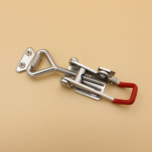 Large Over Centre Toggle Latch With Safety Catch | S304 Stainless Steel | Red | Lockable Fastener