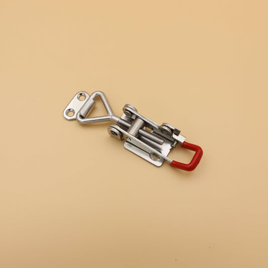 Small Over Centre Toggle Latch With Safety Catch | S304 Stainless Steel | Red | Lockable Fastener