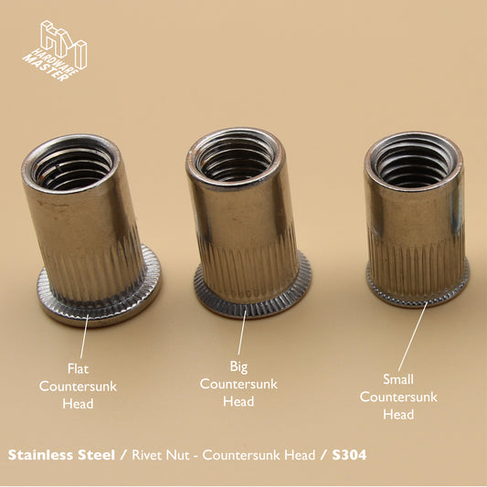 Rivet Nut | Countersunk Flange | 5Qty | Stainless Steel | Zinc Plated | M6 M8 M10