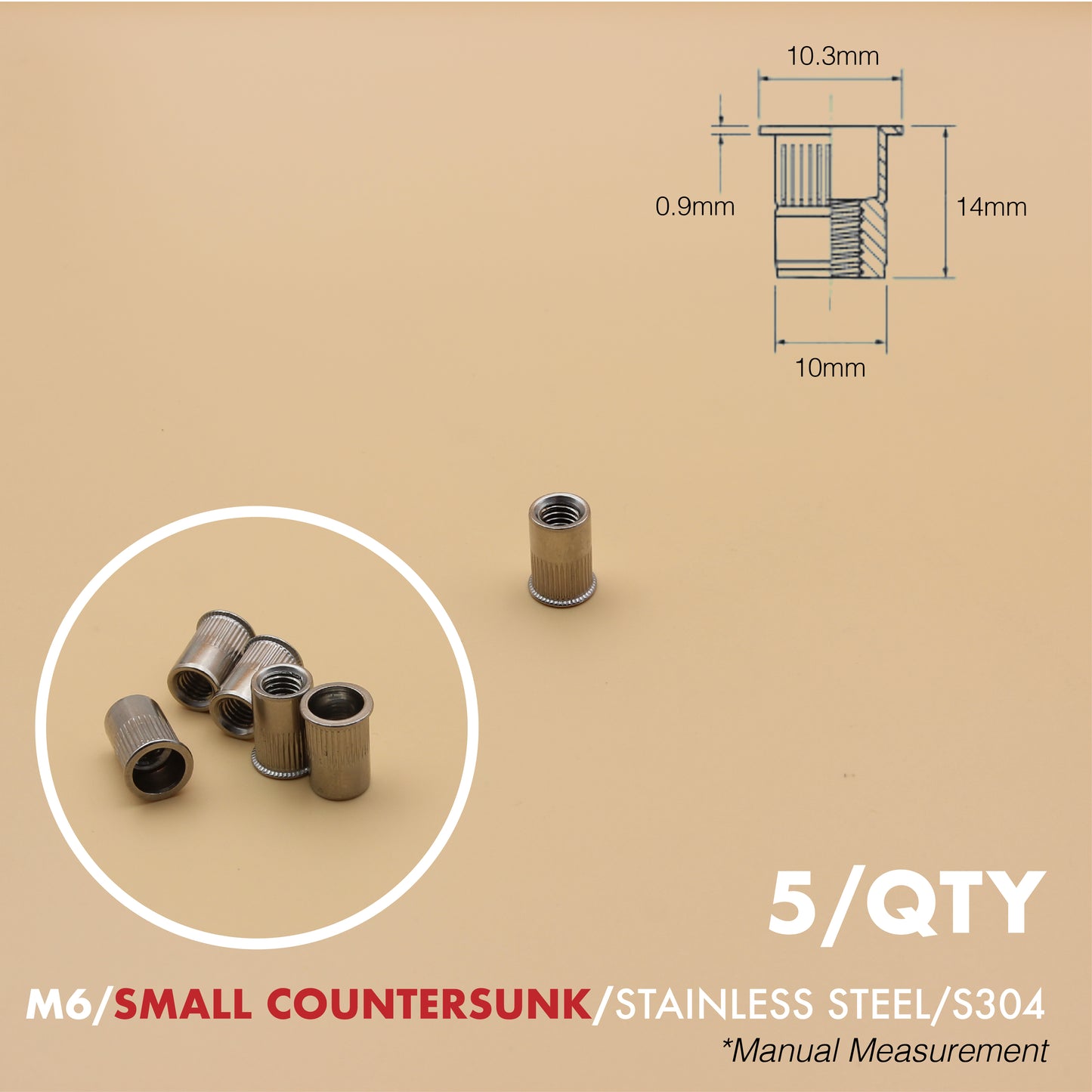 Rivet Nut | Countersunk Flange | 5Qty | Stainless Steel | Zinc Plated | M6 M8 M10