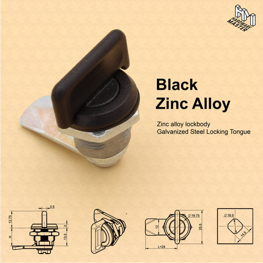 Cam Lock | Keyless for Cabinets & Drawers | Black Zinc Plated Alloy