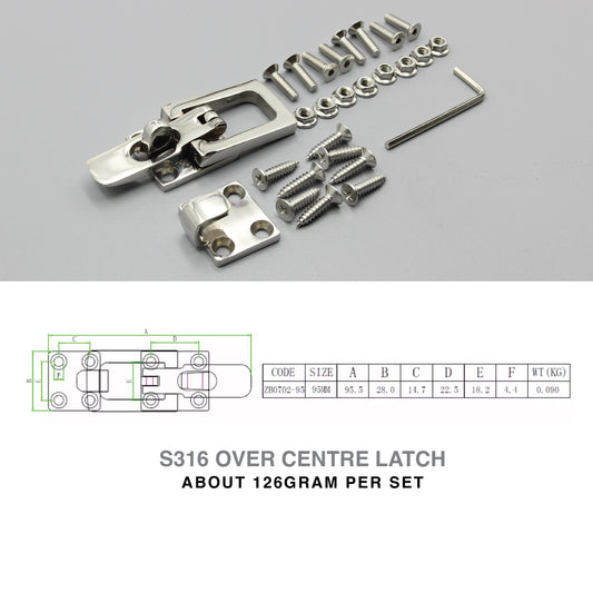 S316 Stainless Steel Toggle Latch 95mm Over Centre Catch Heavy Duty Marine Grade