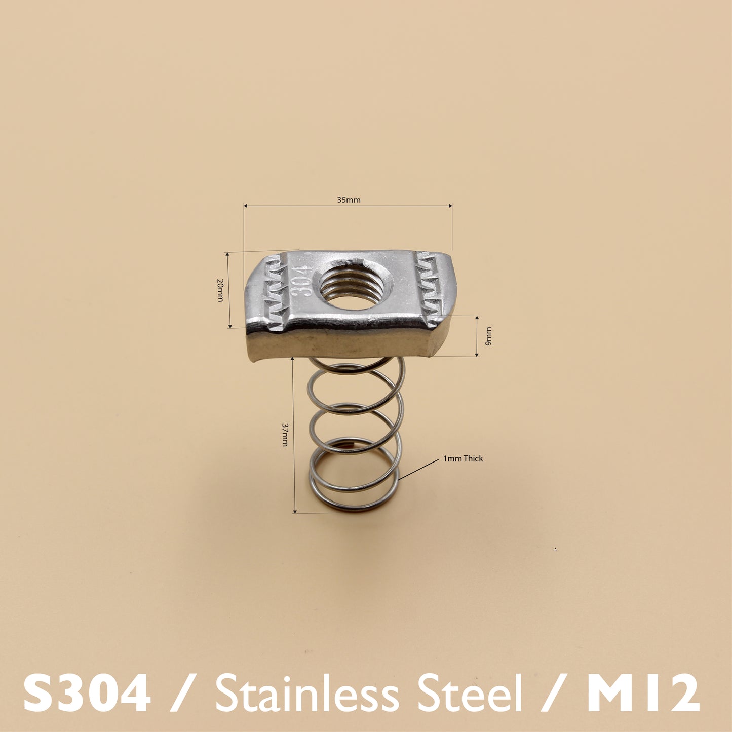 Unistrut Long Spring Nut | 5Qty | S304 Stainless Steel | Heavy Duty | Channel Nut | M6 M8 M10 M12