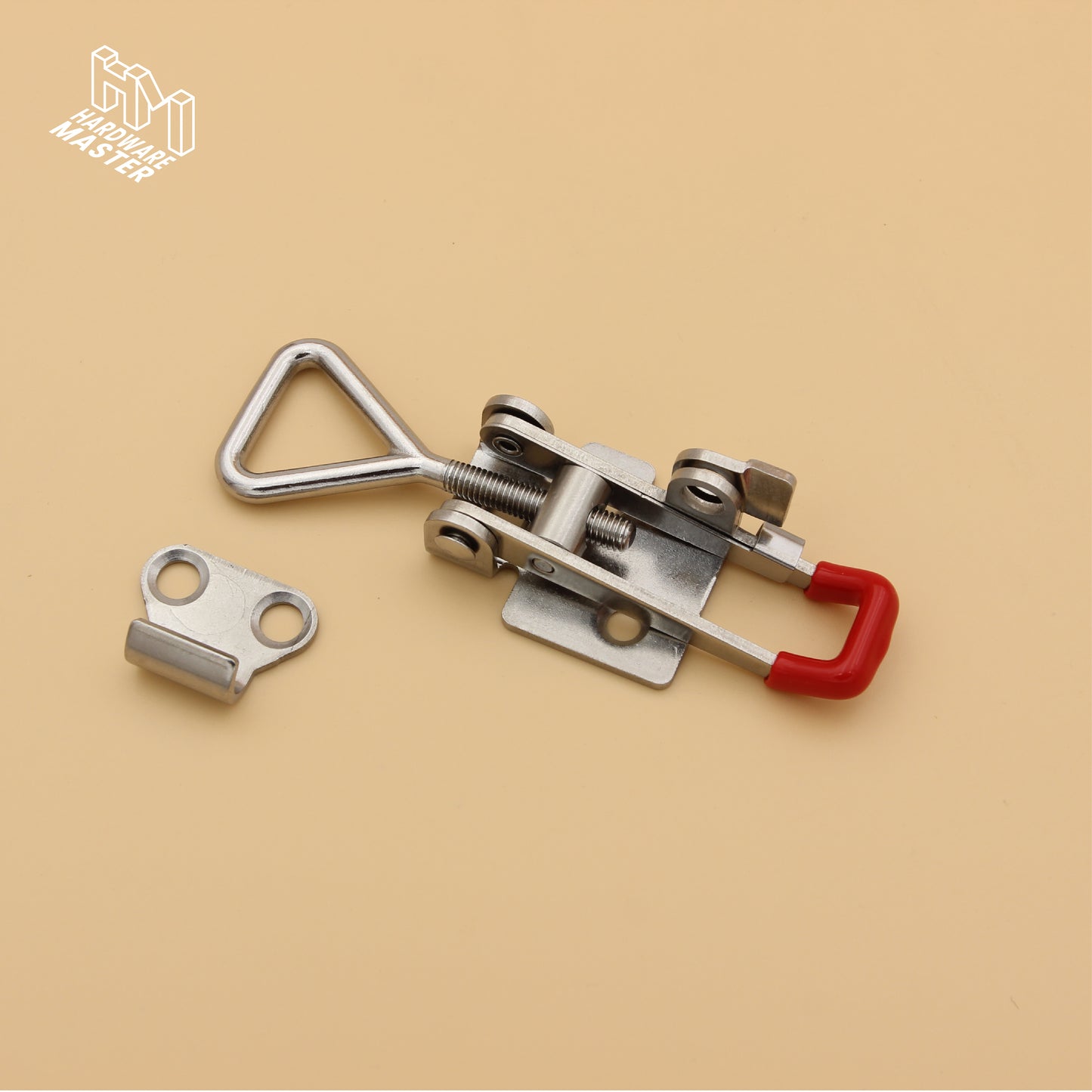 Small Over Centre Toggle Latch With Safety Catch | S304 Stainless Steel | Red | Lockable Fastener