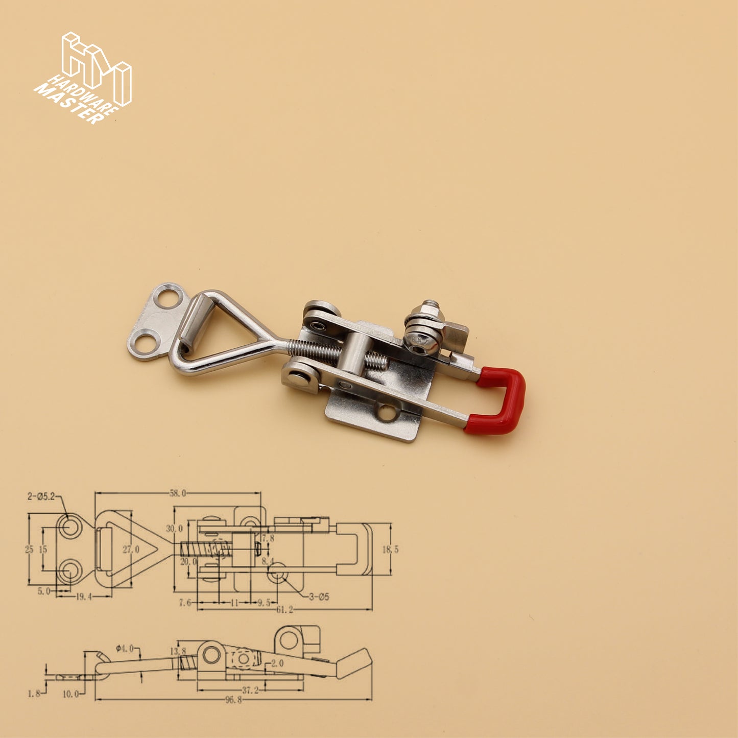 Small Over Centre Toggle Latch With Safety Catch | S304 Stainless Steel | Red | Lockable Fastener