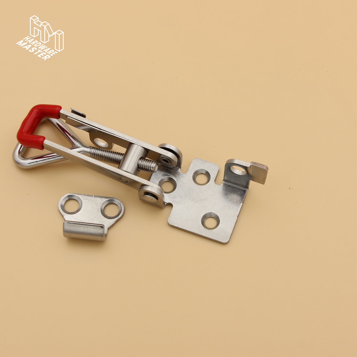 Small Over Centre Toggle Latch With Safety Catch | S304 Stainless Steel | Red | Lockable Fastener