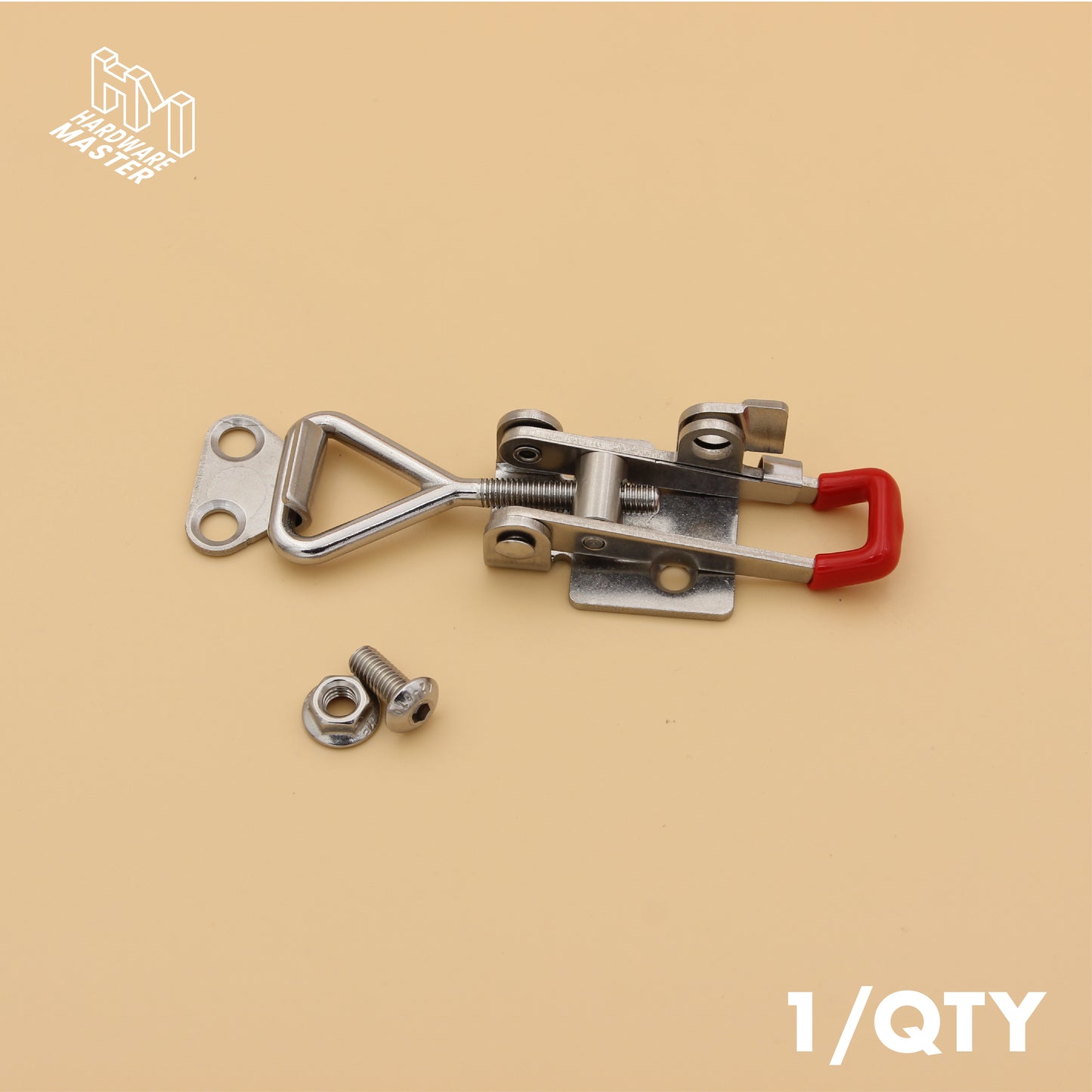 Small Over Centre Toggle Latch With Safety Catch | S304 Stainless Steel | Red | Lockable Fastener