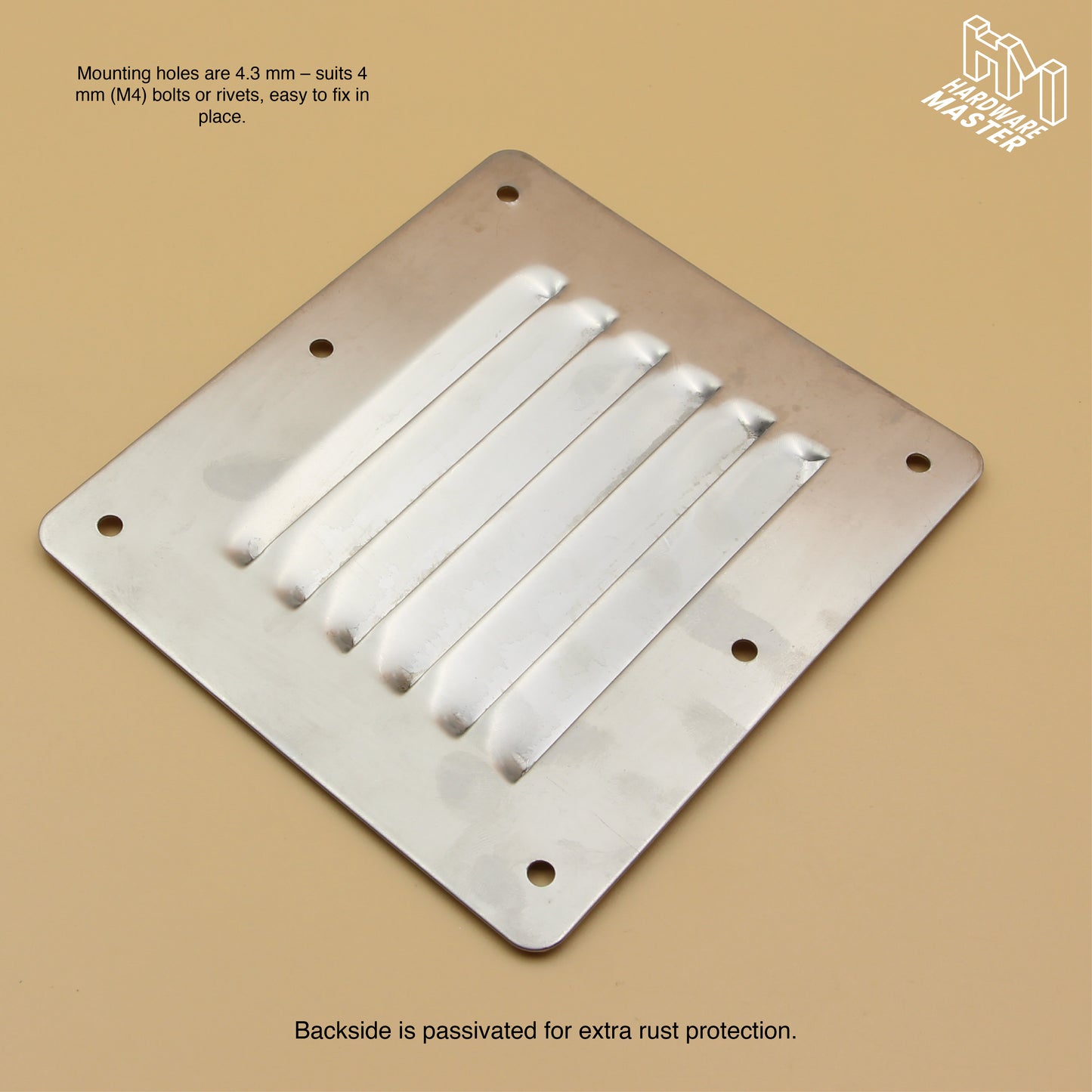 127 × 115 mm Stainless Steel Rectangle Vent – Marine Grade S316 | Ute, Caravan, Boat