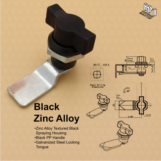 Cam Lock Keyless | For Drawer Toolboxes | Black Zinc Plated Alloy