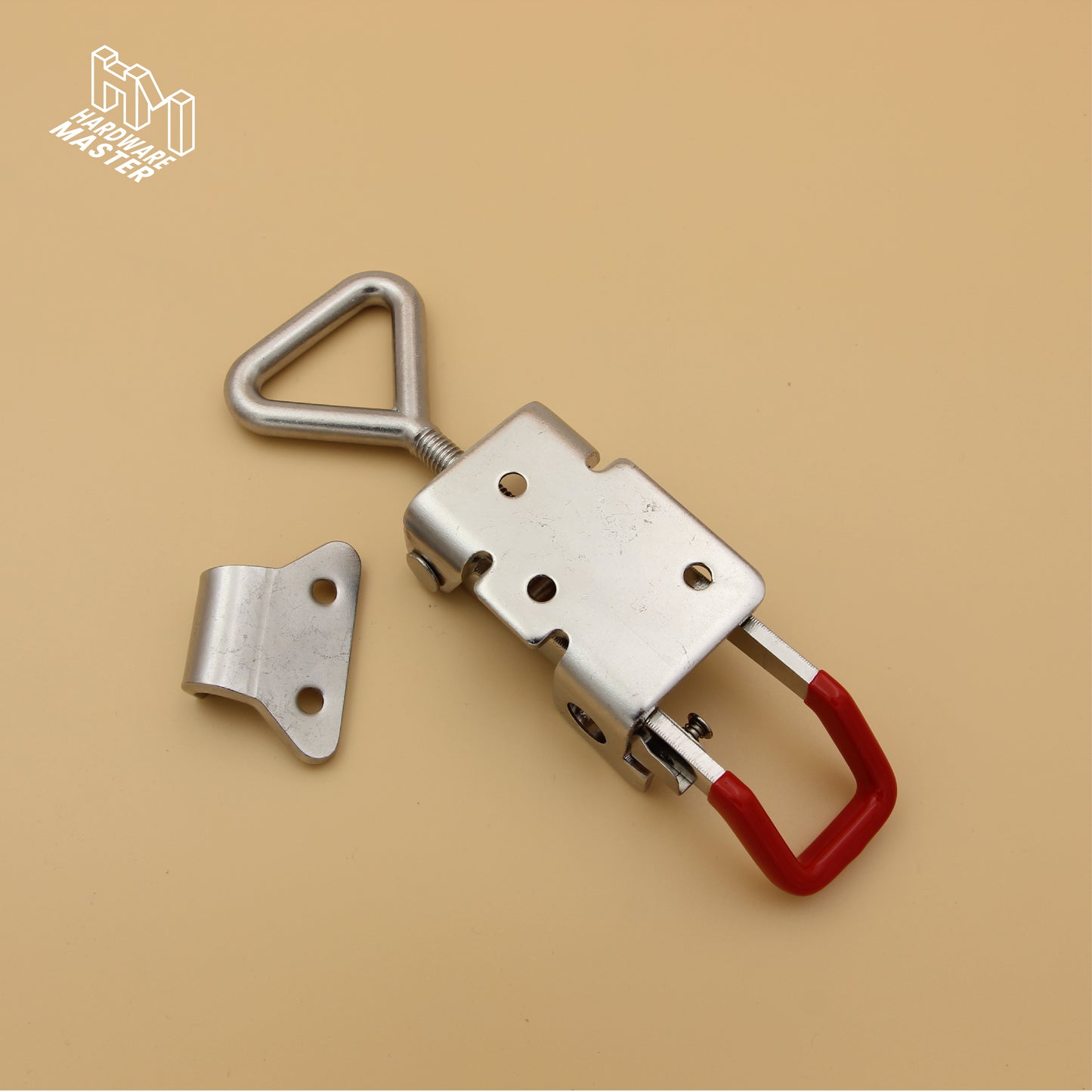 Large Over Centre Toggle Latch With Safety Catch | S304 Stainless Steel | Red | Lockable Fastener