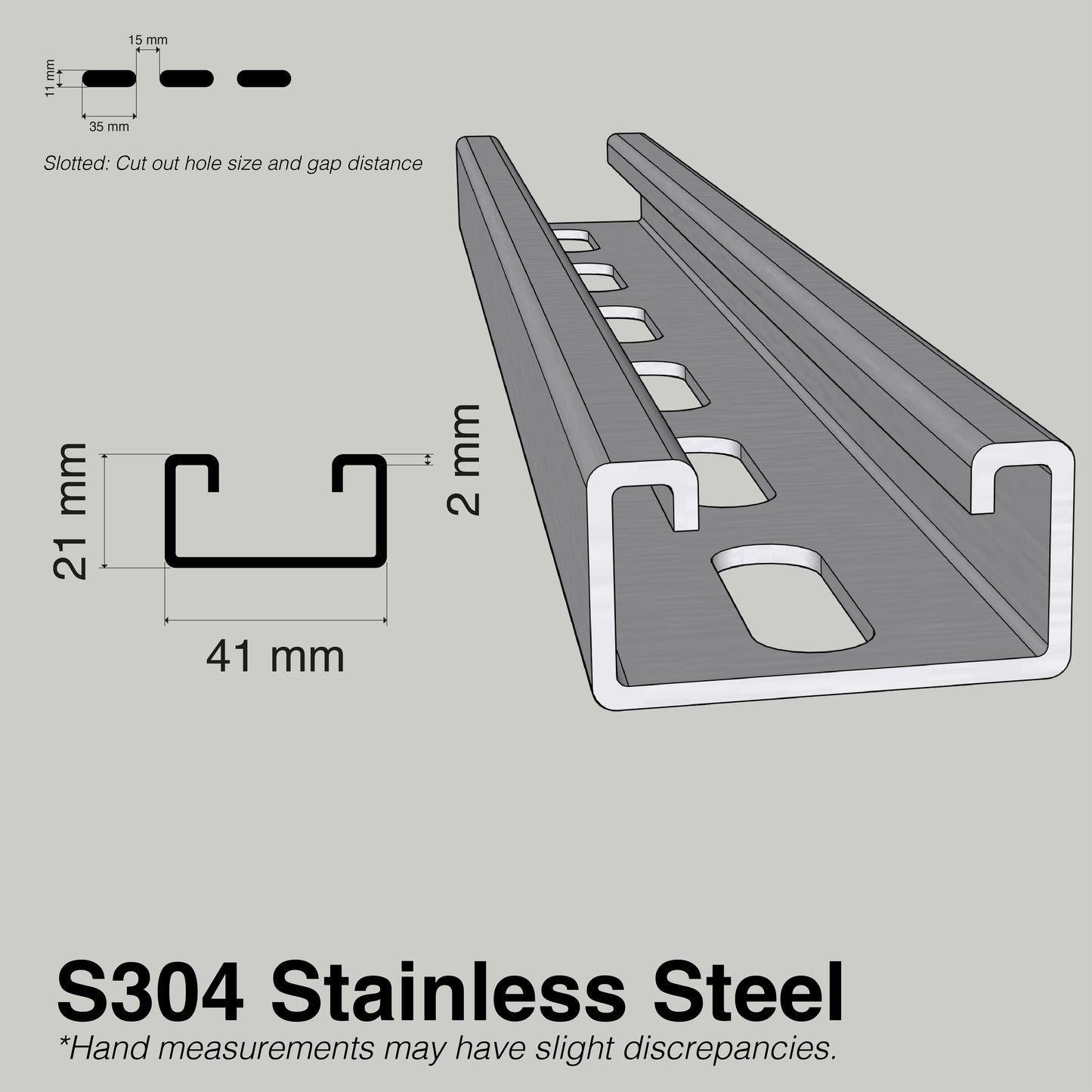 Unistrut Track Slotted | S304 Stainless Steel | Heavy Duty Channel