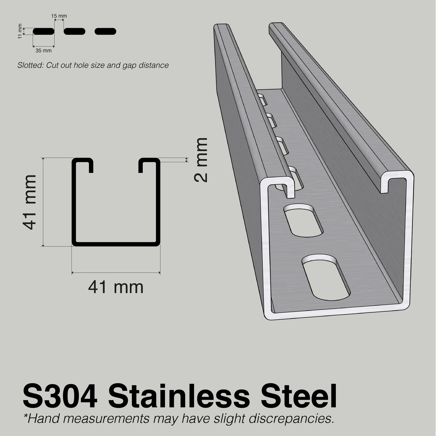 Unistrut Track Slotted | S304 Stainless Steel | Heavy Duty Channel