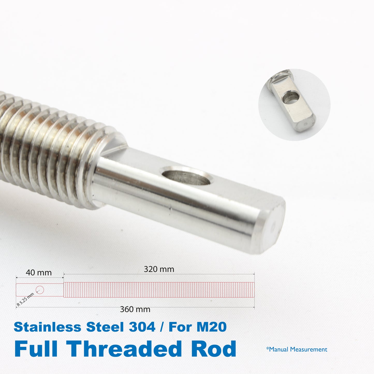 M20 Fully Threaded Rod | 360mm 304 Stainless Steel