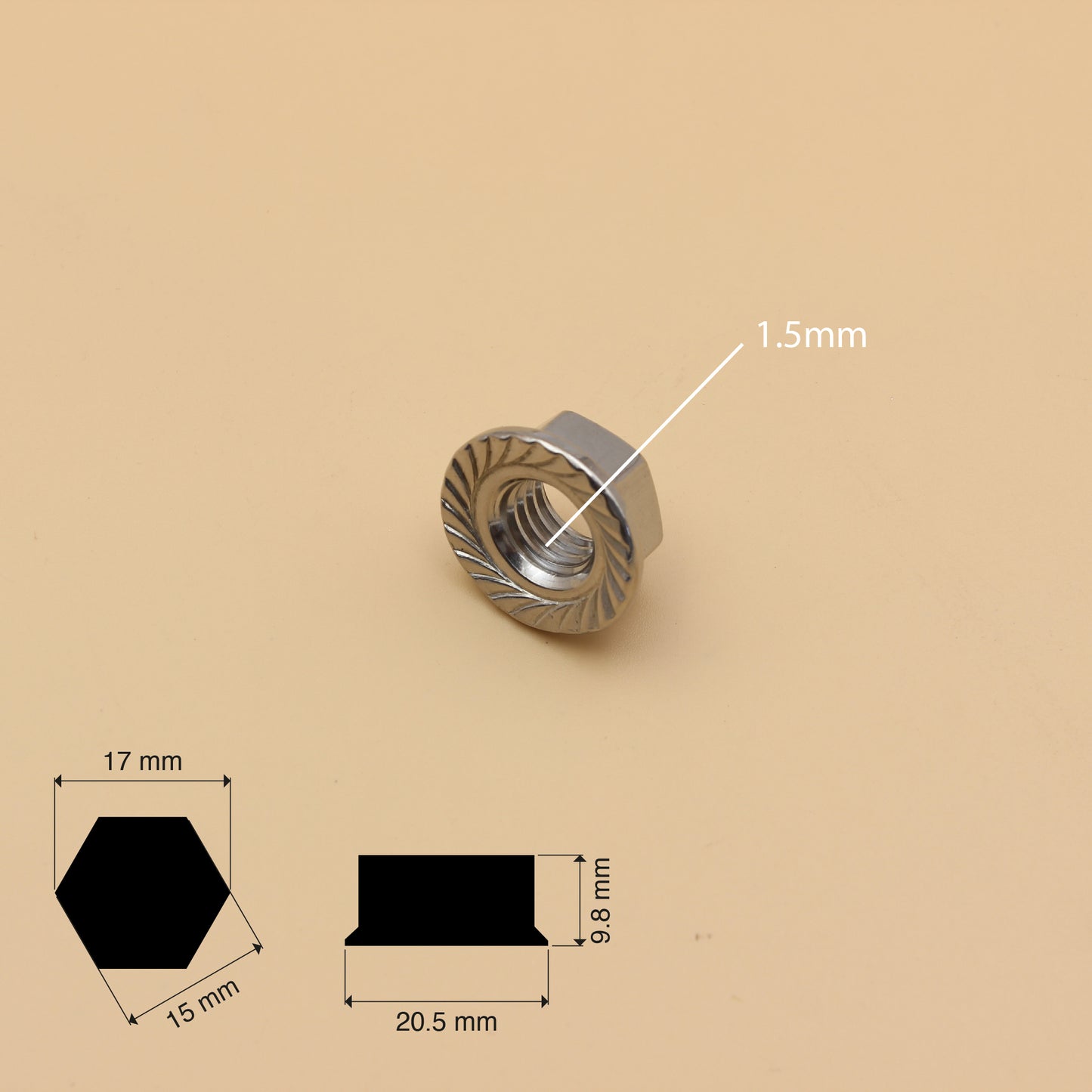 M10 Serrated Flange Nuts | 2Qty | S304 Stainless Steel Hex Nuts