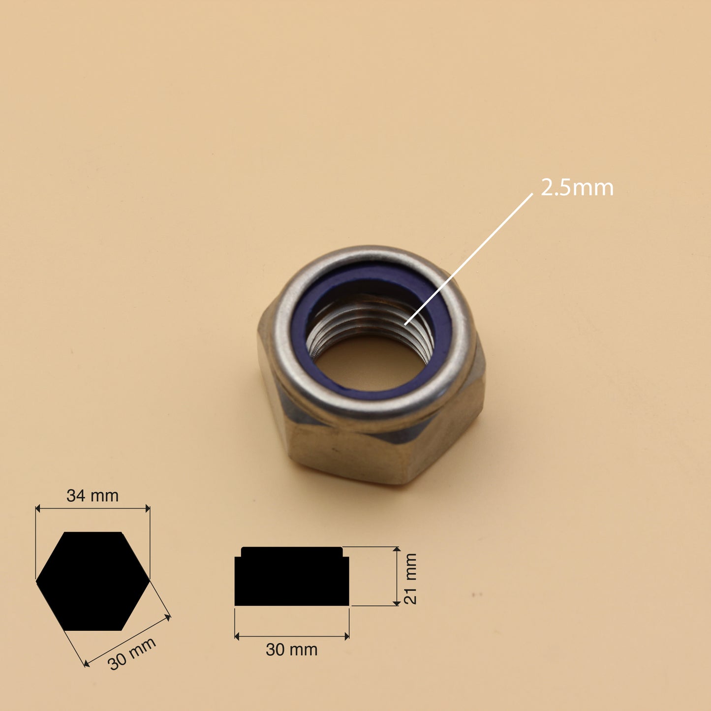 M20 Nylon Nuts | 2Qty | S316 Stainless Steel Heavy Duty Hex Lock