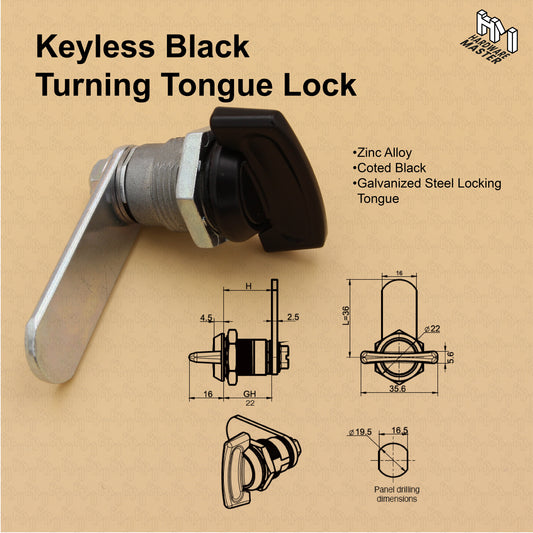Cam Lock | Keyless for Mailboxes Drawers | Black Zinc Plated Alloy