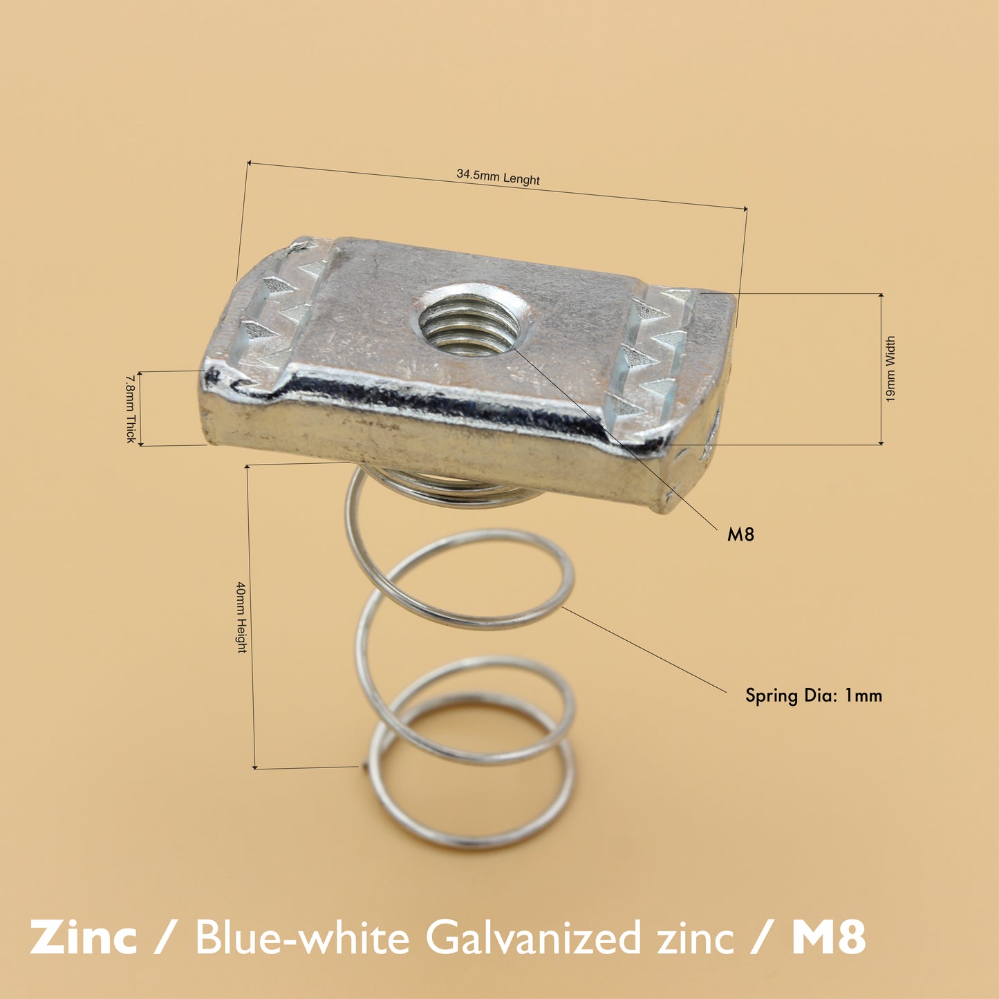 Long Spring Nut - Zinc Plated | Unistrut Channel Nut (M8-M12)