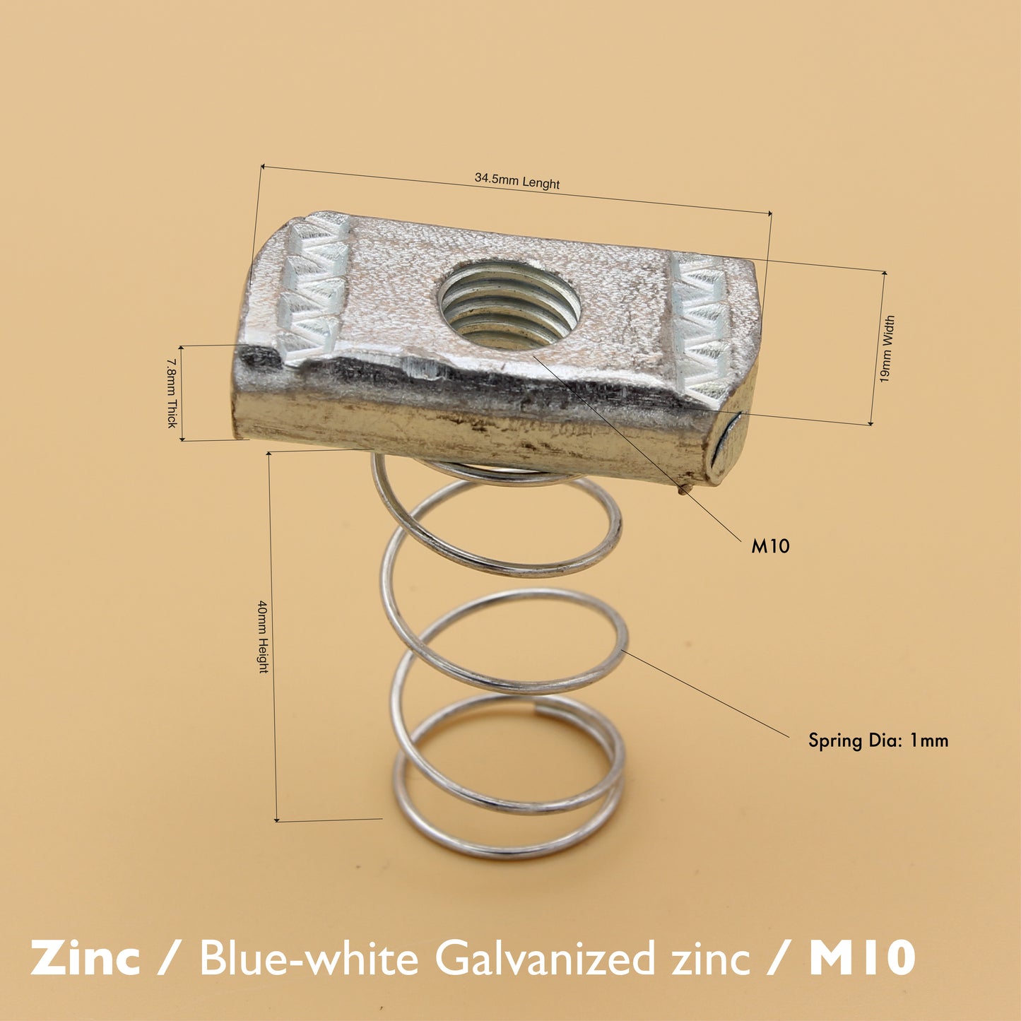 Long Spring Nut - Zinc Plated | Unistrut Channel Nut (M8-M12)