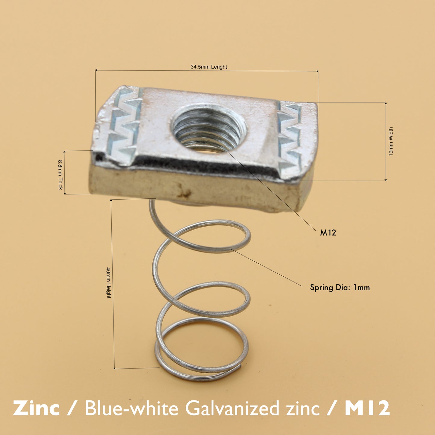 Unistrut Long Spring Nut | 5Qty | Zinc Plated | Channel Nut | M6 M8 M10 M12