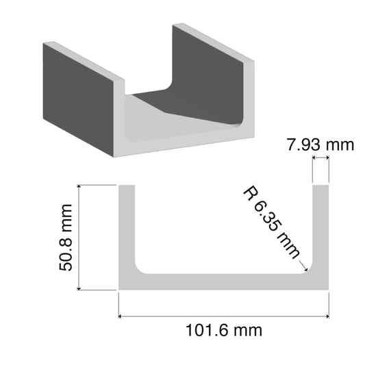 101.6x50.8mm Aluminium U-Channel
