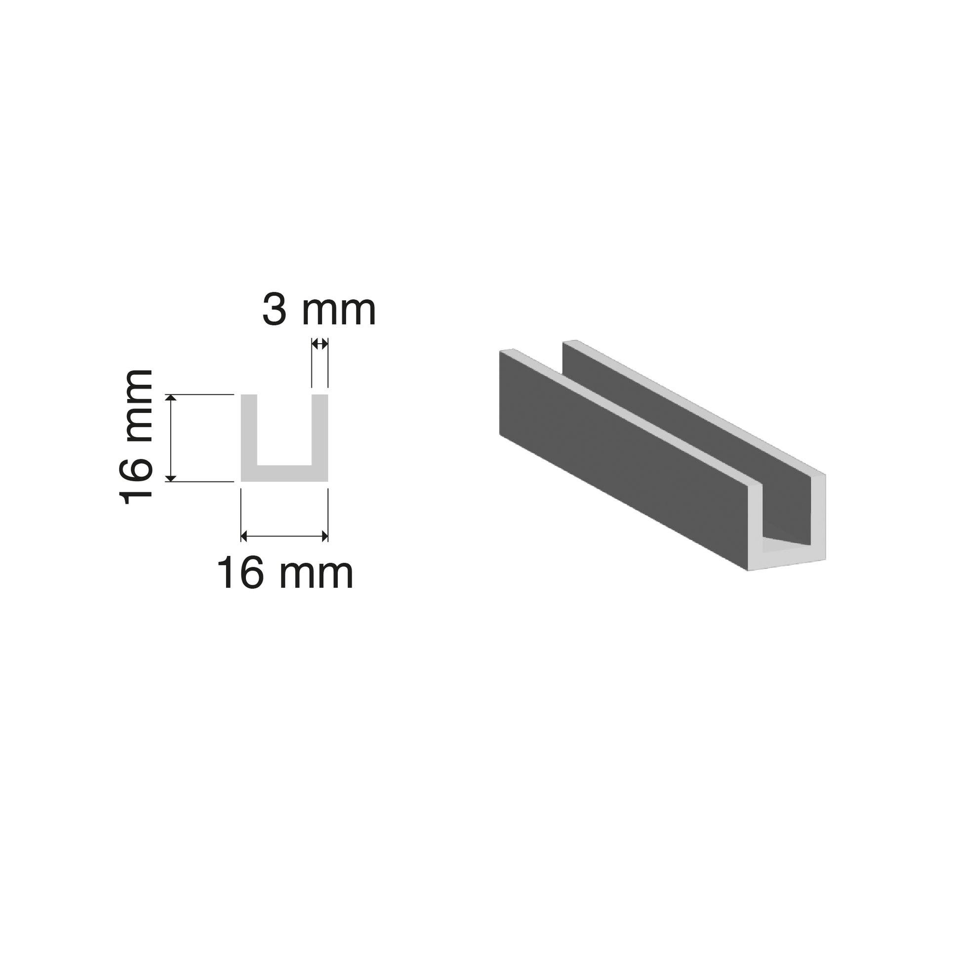 16x16mm Aluminium U-Channel
