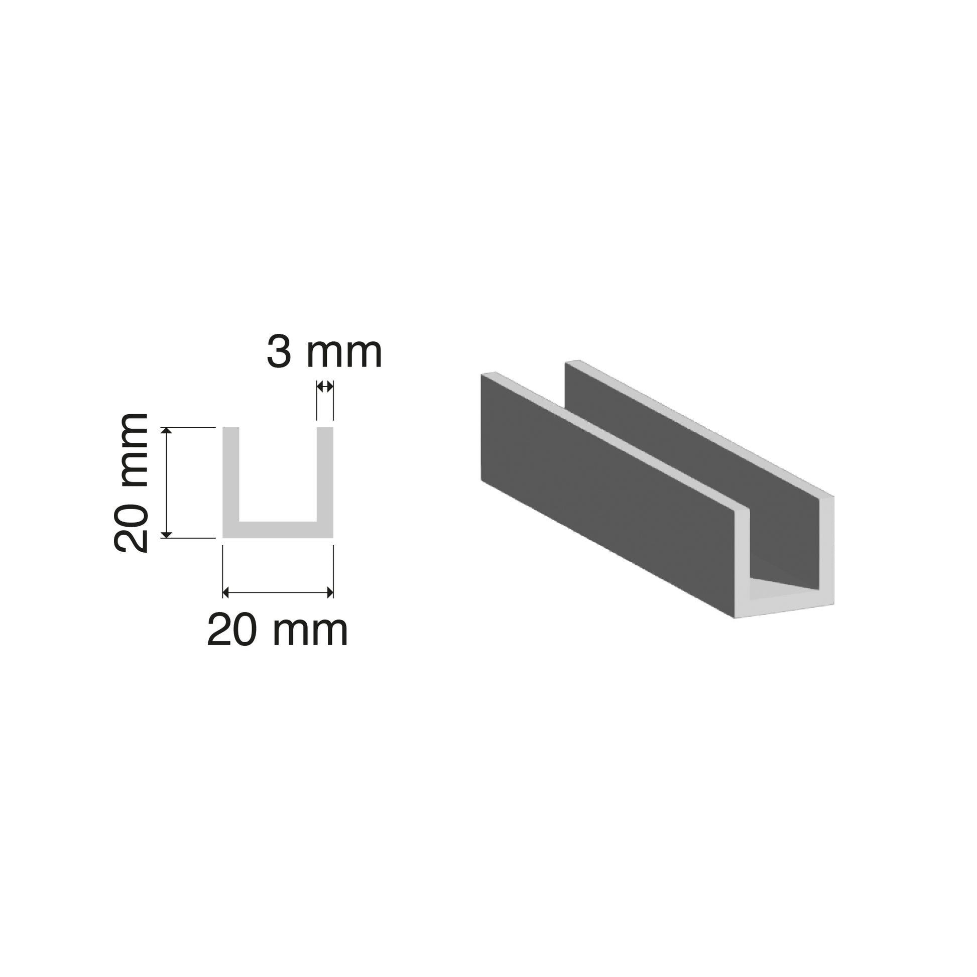 20x20mm Aluminium U-Channel