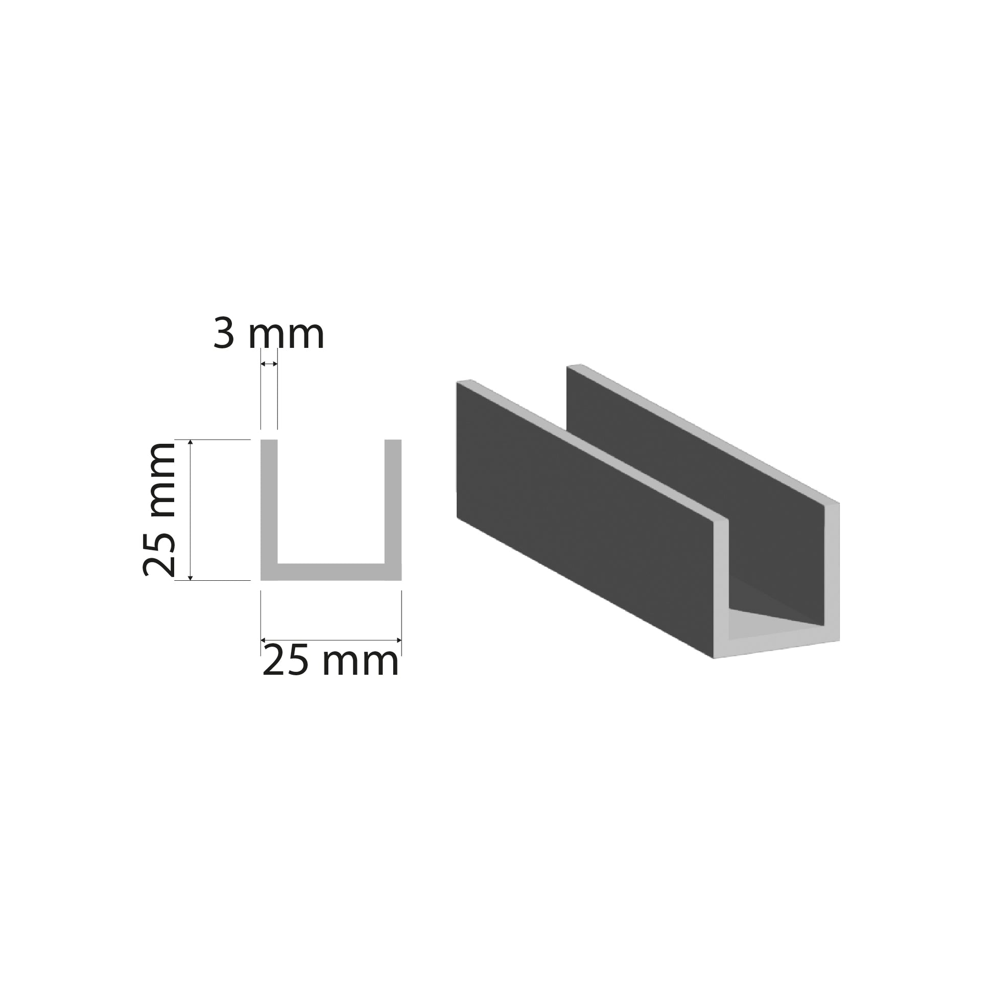 25x25mm Aluminium U-Channel